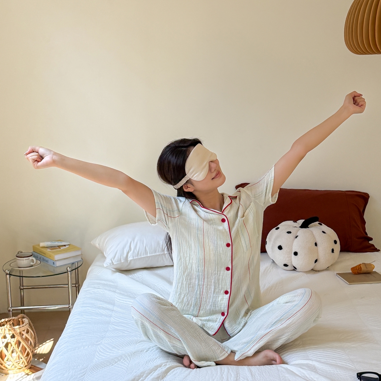 91家纺网 家纺一手货源 找家纺 山舍家居 2025新款全棉纯棉色织双层纱家居服 香草冰淇淋