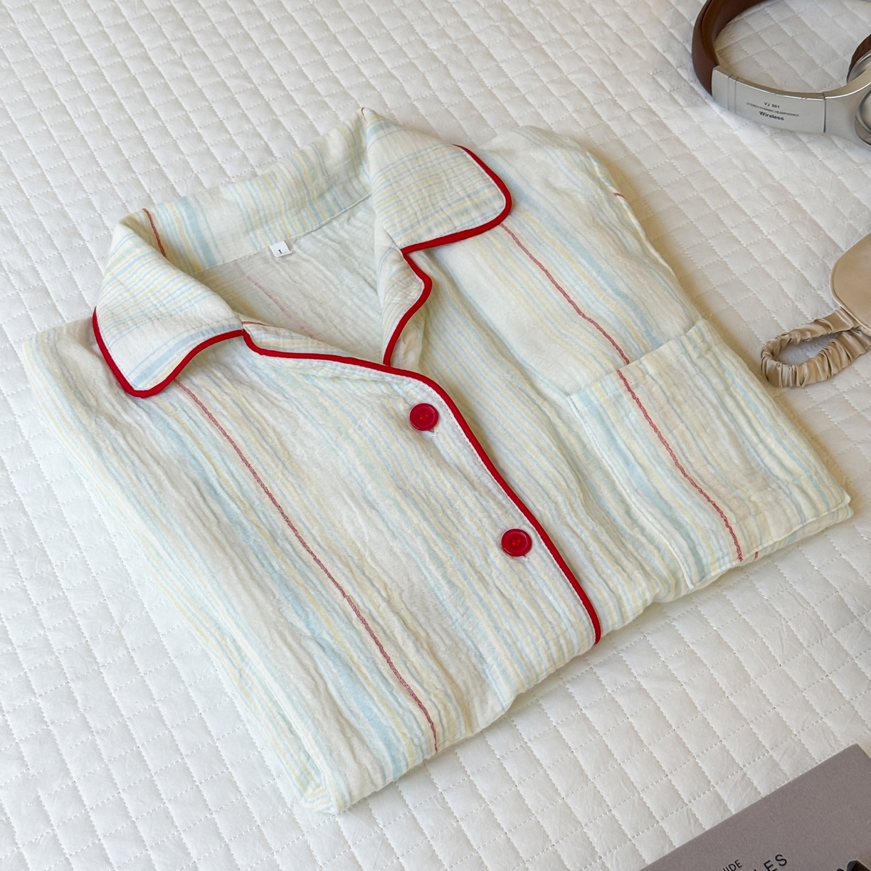 91家纺网 家纺一手货源 找家纺 山舍家居 2025新款全棉纯棉色织双层纱家居服 香草冰淇淋