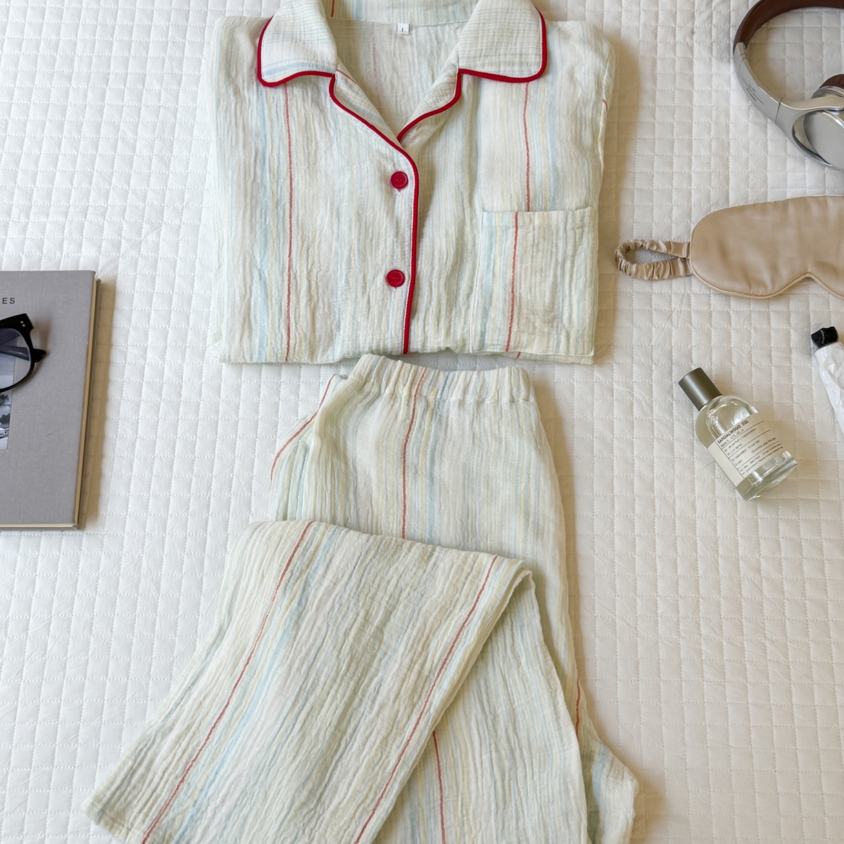 91家纺网 家纺一手货源 找家纺 山舍家居 2025新款全棉纯棉色织双层纱家居服 香草冰淇淋