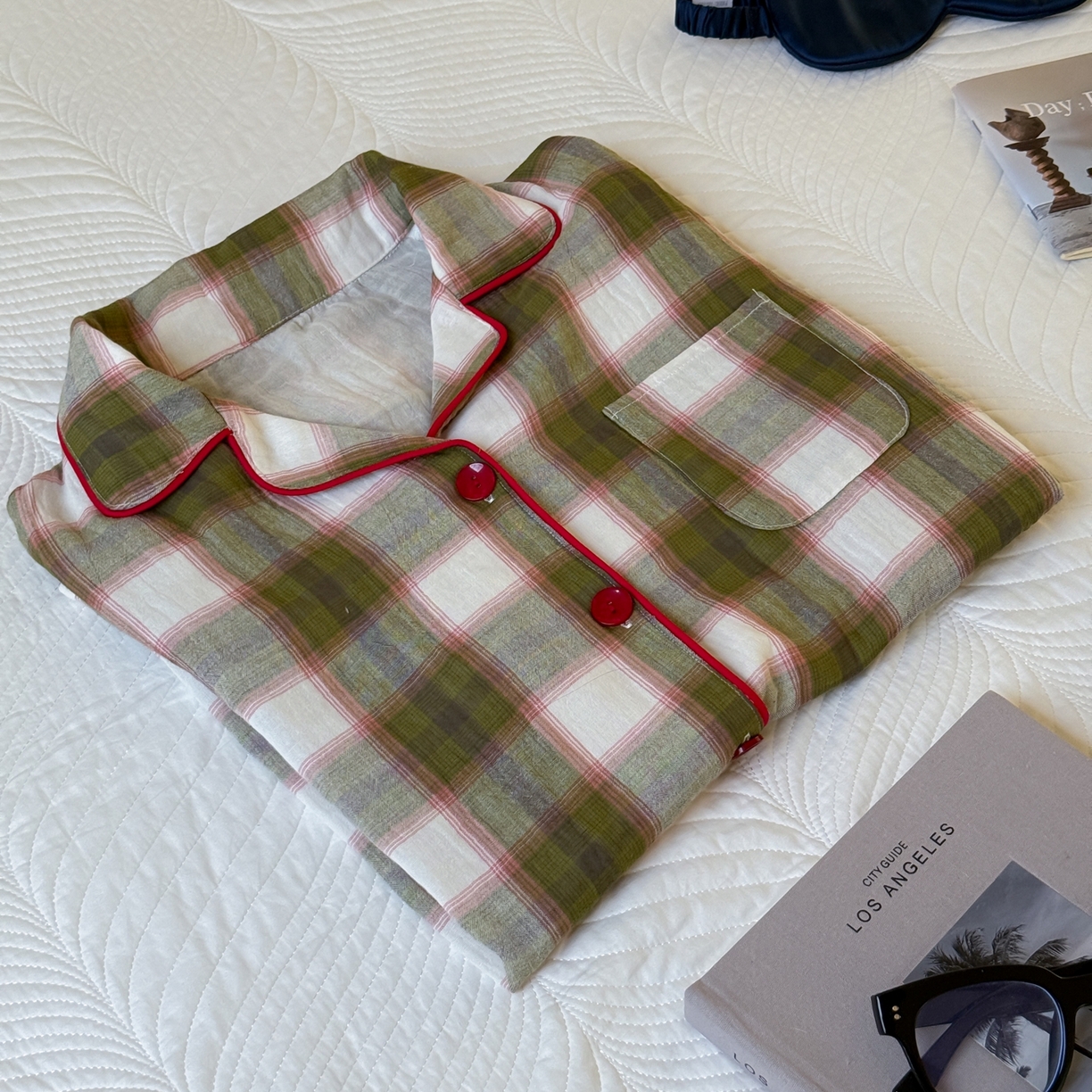 91家纺网 家纺一手货源 找家纺 山舍家居 2025新款全棉纯棉色织双层纱家居服 沉睡森林