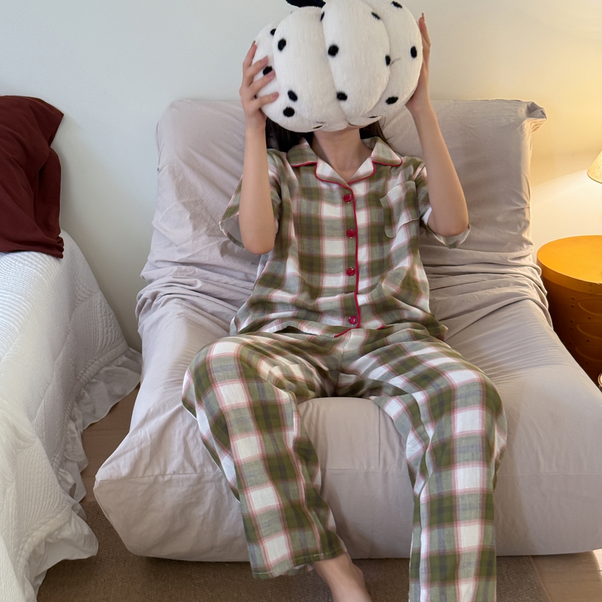 91家纺网 家纺一手货源 找家纺 山舍家居 2025新款全棉纯棉色织双层纱家居服 沉睡森林