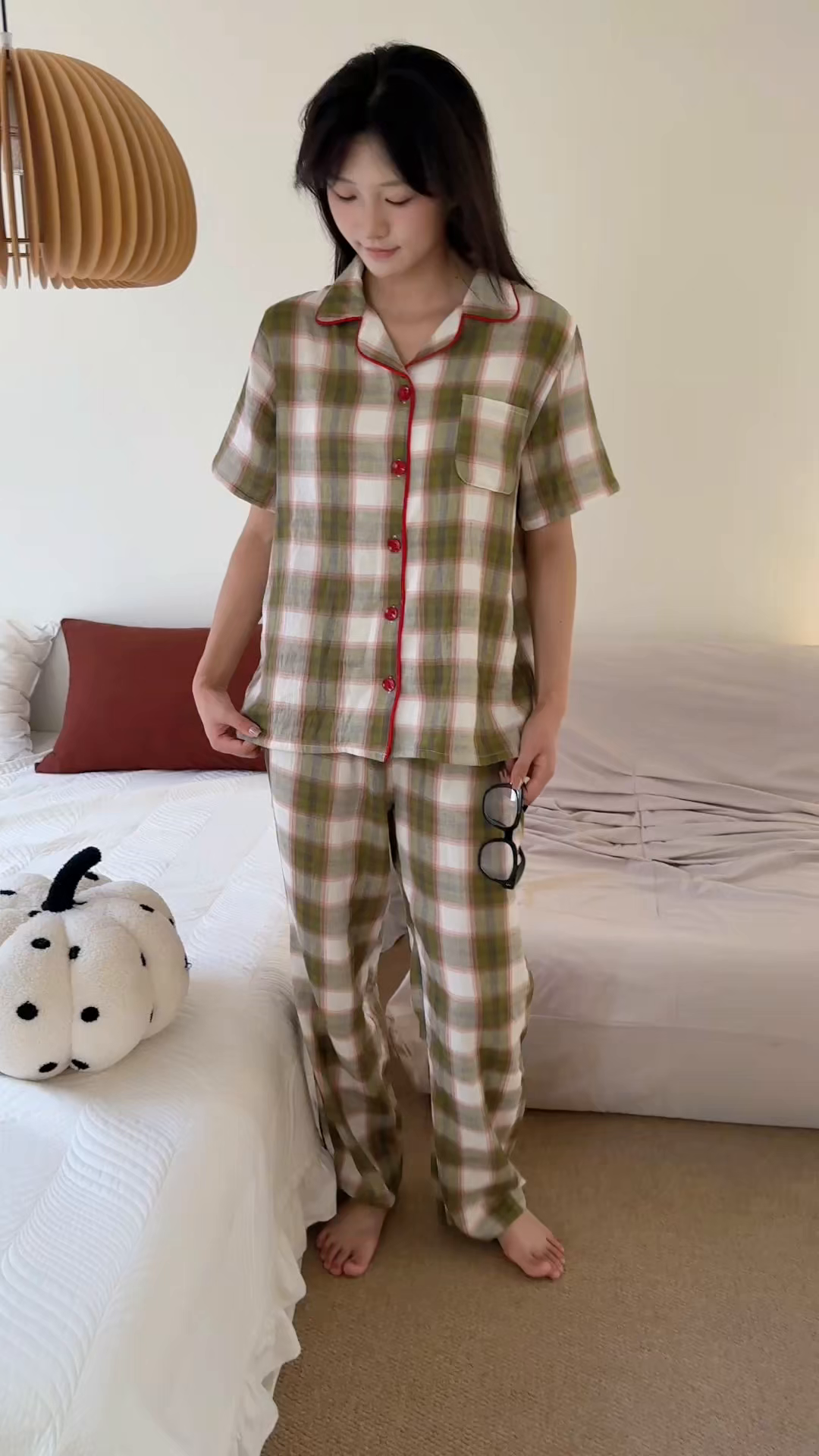 91家纺网 家纺一手货源 找家纺 山舍家居 2025新款全棉纯棉色织双层纱家居服 沉睡森林