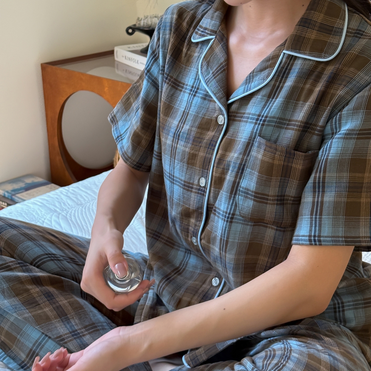 山舍家居 2025新款全棉纯棉色织双层纱家居服 蓝屿棕林