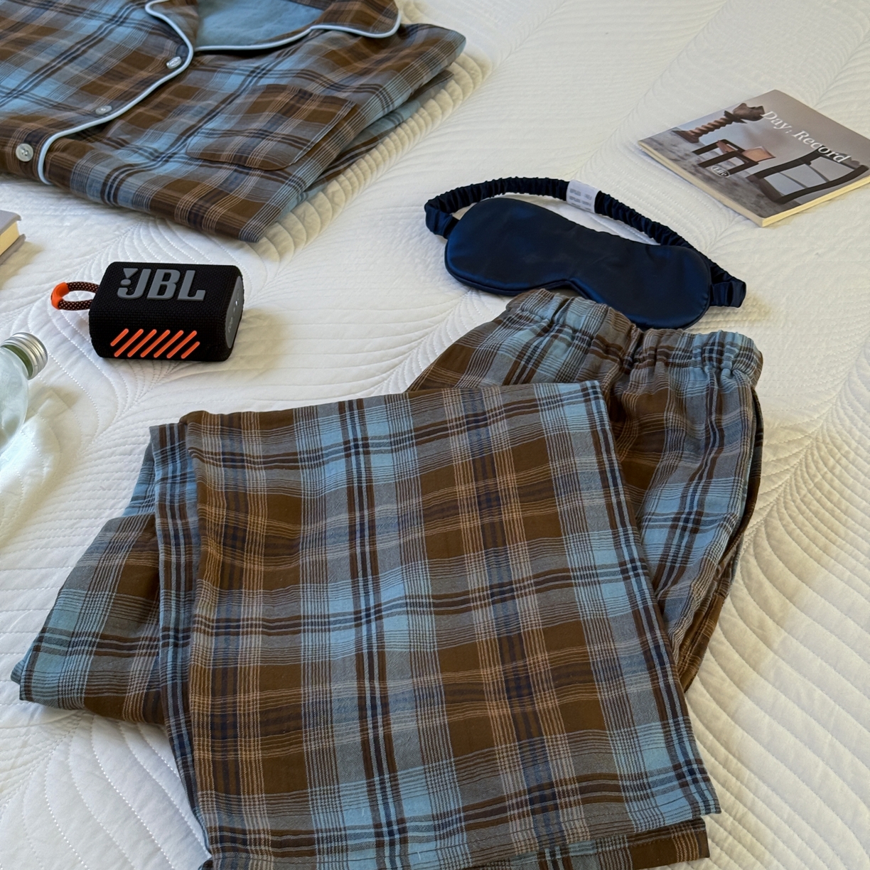 91家纺网 家纺一手货源 找家纺 山舍家居 2025新款全棉纯棉色织双层纱家居服 蓝屿棕林