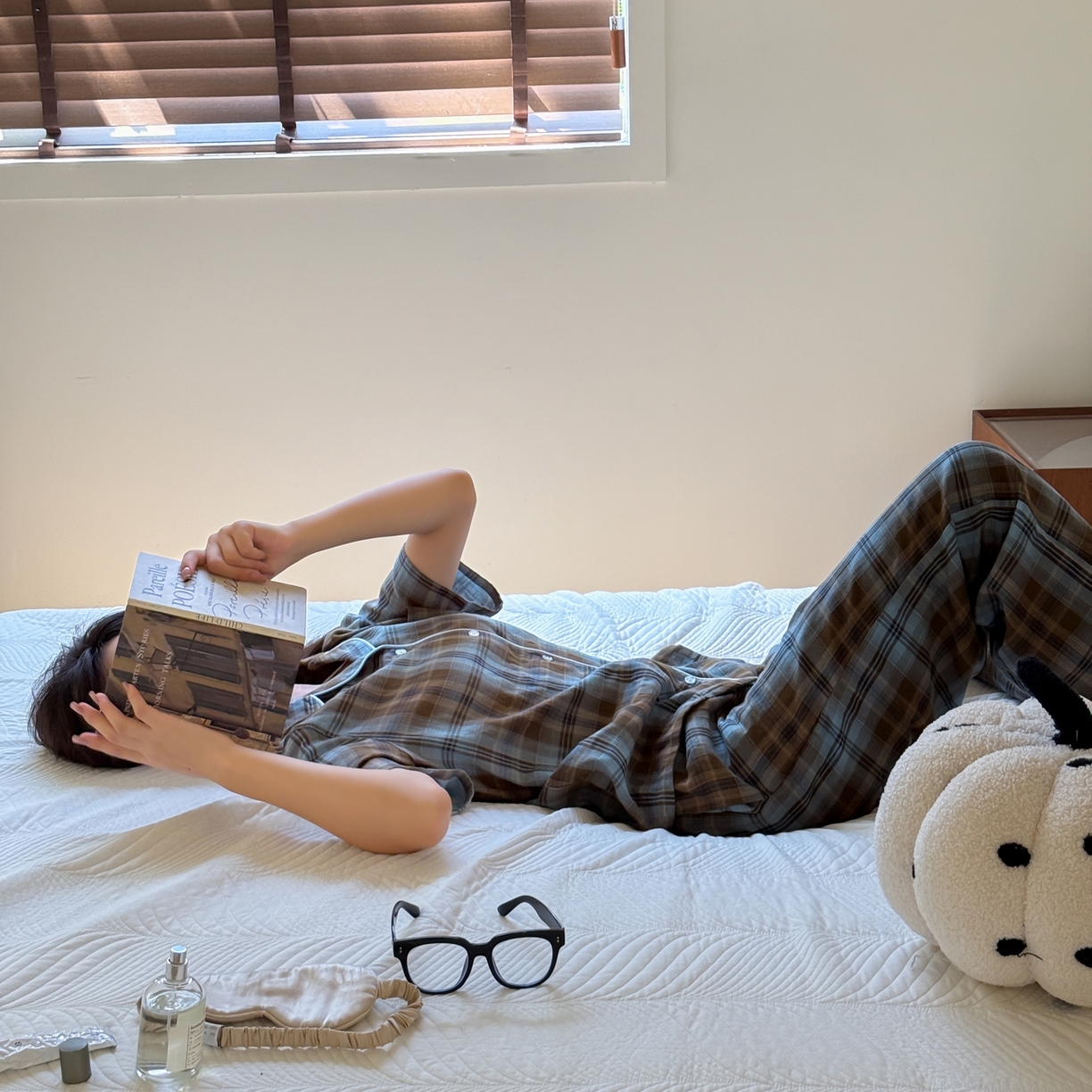 91家纺网 家纺一手货源 找家纺 山舍家居 2025新款全棉纯棉色织双层纱家居服 蓝屿棕林