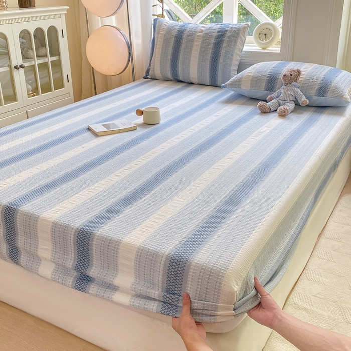 91家纺网 家纺一手货源 找家纺 （总）灰鲸 2025新款全棉纯棉色织提花单床笠 床笠单件