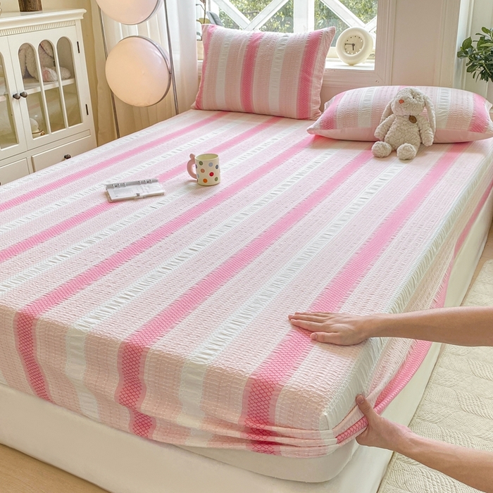 91家纺网 家纺一手货源 找家纺 （总）灰鲸 2025新款全棉纯棉色织提花单床笠 床笠单件