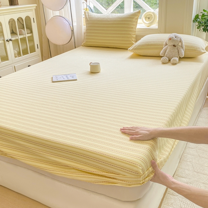 91家纺网 家纺一手货源 找家纺 灰鲸 2025新款全棉纯棉色织提花单床笠 床笠单件 美拉-黄