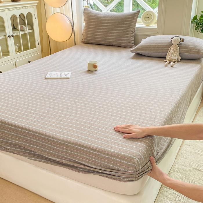 91家纺网 家纺一手货源 找家纺 （总）灰鲸 2025新款全棉纯棉色织提花单床笠 床笠单件