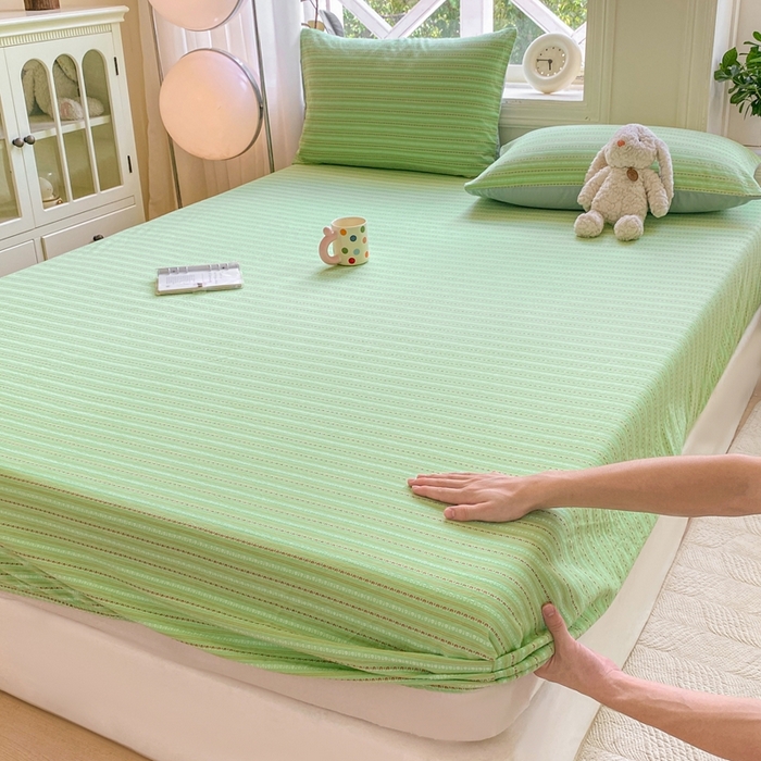 91家纺网 家纺一手货源 找家纺 灰鲸 2025新款全棉纯棉色织提花单床笠 床笠单件 美拉-绿