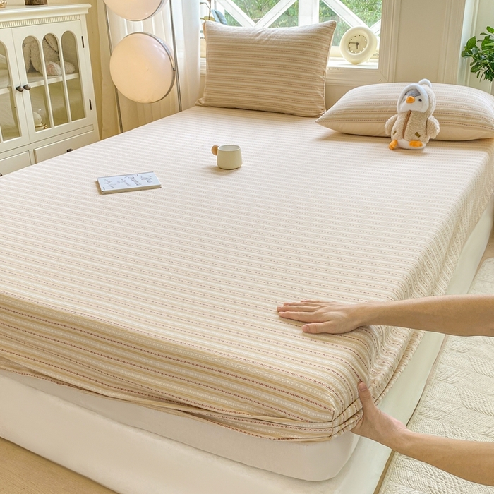 91家纺网 家纺一手货源 找家纺 （总）灰鲸 2025新款全棉纯棉色织提花单床笠 床笠单件