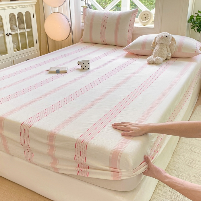 91家纺网 家纺一手货源 找家纺 （总）灰鲸 2025新款全棉纯棉色织提花单床笠 床笠单件