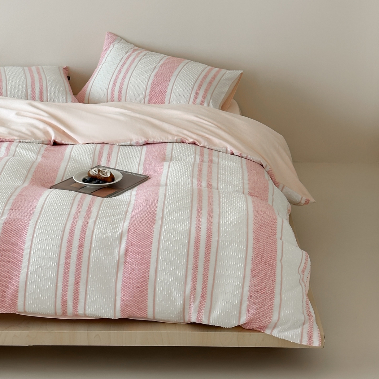 91家纺网 家纺一手货源 找家纺 蜜宿 2025新款全棉纯棉穿线提花四件套-云舒 云舒-粉