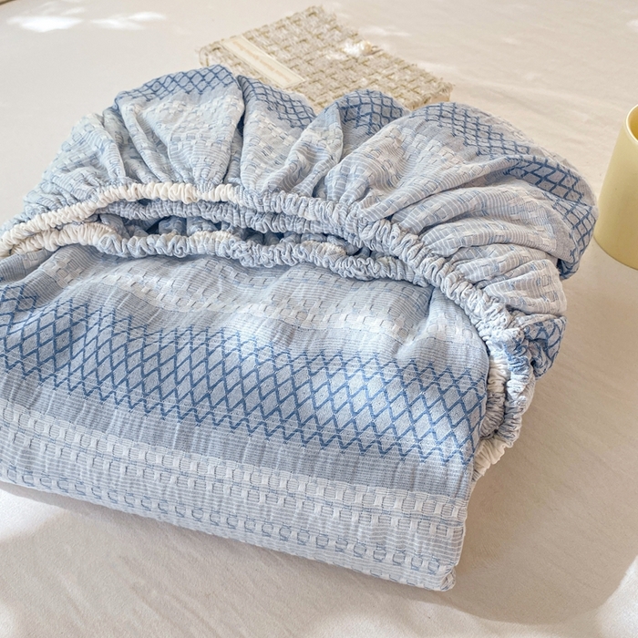 91家纺网 家纺一手货源 找家纺 灰鲸 2025新款全棉纯棉色织提花单床笠 床笠单件 泛歌-蓝