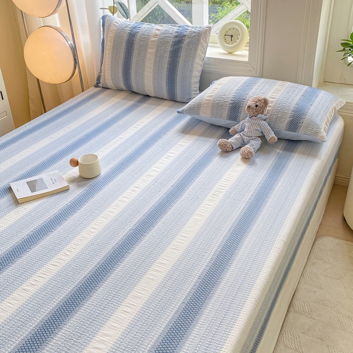 91家纺网 家纺一手货源 找家纺 灰鲸 2025新款全棉纯棉色织提花单床笠 床笠单件 泛歌-蓝