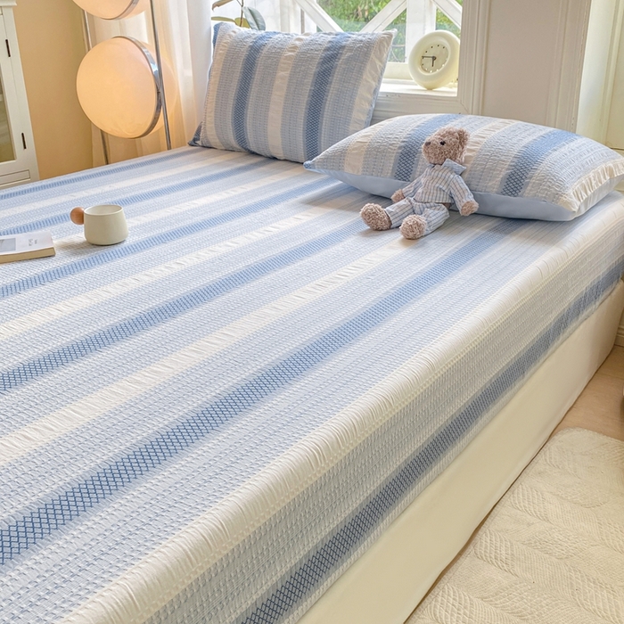 91家纺网 家纺一手货源 找家纺 灰鲸 2025新款全棉纯棉色织提花单床笠 床笠单件 泛歌-蓝