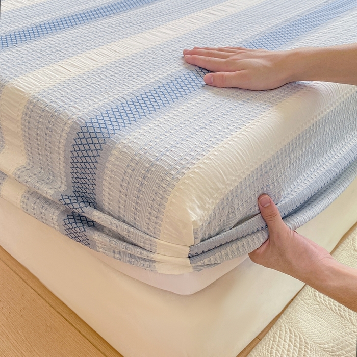 91家纺网 家纺一手货源 找家纺 灰鲸 2025新款全棉纯棉色织提花单床笠 床笠单件 泛歌-蓝