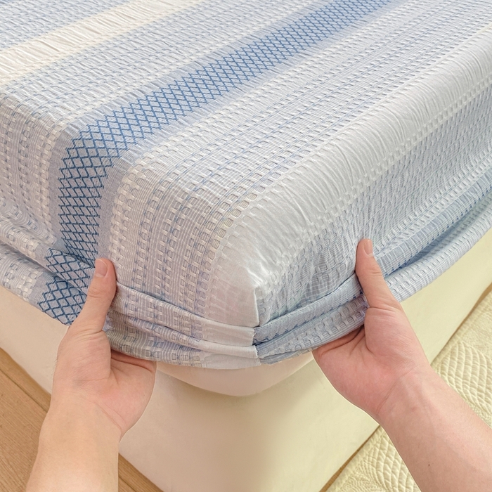 91家纺网 家纺一手货源 找家纺 灰鲸 2025新款全棉纯棉色织提花单床笠 床笠单件 泛歌-蓝