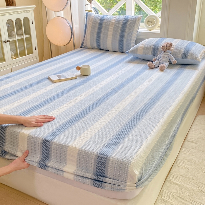 91家纺网 家纺一手货源 找家纺 灰鲸 2025新款全棉纯棉色织提花单床笠 床笠单件 泛歌-蓝