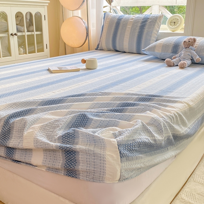 91家纺网 家纺一手货源 找家纺 灰鲸 2025新款全棉纯棉色织提花单床笠 床笠单件 泛歌-蓝