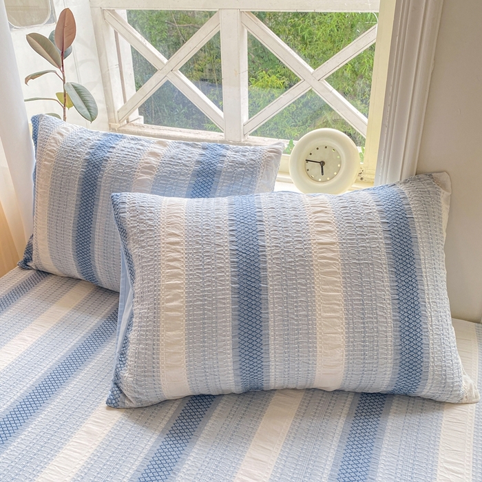 91家纺网 家纺一手货源 找家纺 灰鲸 2025新款全棉纯棉色织提花单床笠 床笠单件 泛歌-蓝