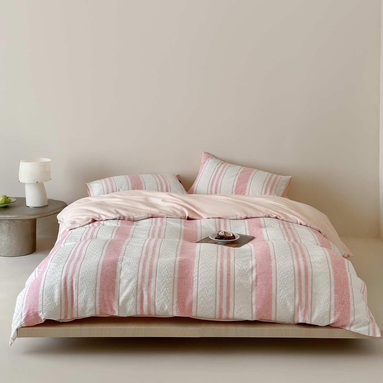 91家纺网 家纺一手货源 找家纺 蜜宿 2025新款全棉纯棉穿线提花四件套-云舒 云舒-粉