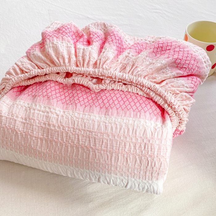 91家纺网 家纺一手货源 找家纺 灰鲸 2025新款全棉纯棉色织提花单床笠 床笠单件 泛歌-粉