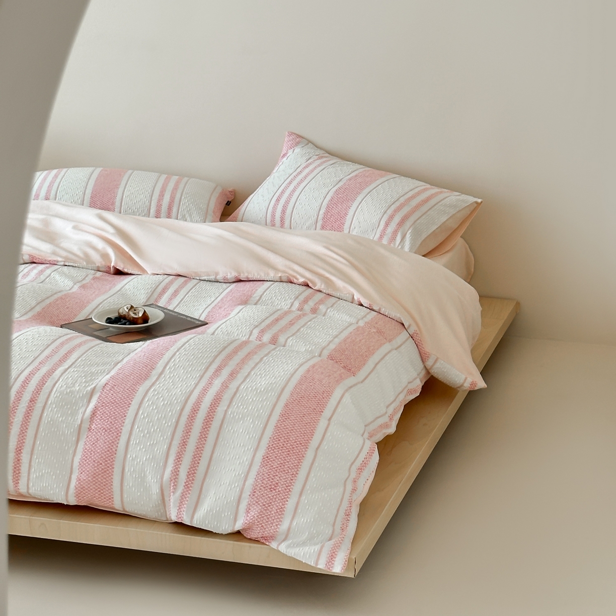 91家纺网 家纺一手货源 找家纺 蜜宿 2025新款全棉纯棉穿线提花四件套-云舒 云舒-粉