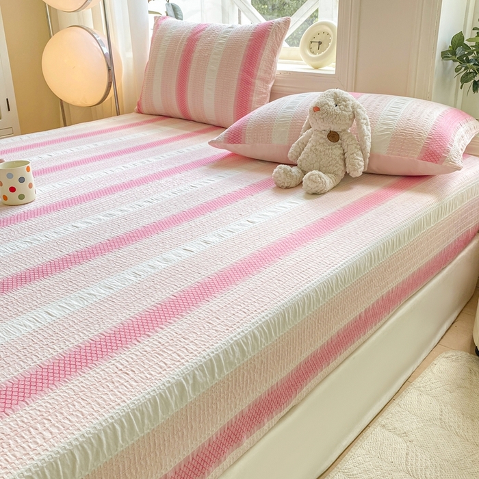 91家纺网 家纺一手货源 找家纺 灰鲸 2025新款全棉纯棉色织提花单床笠 床笠单件 泛歌-粉