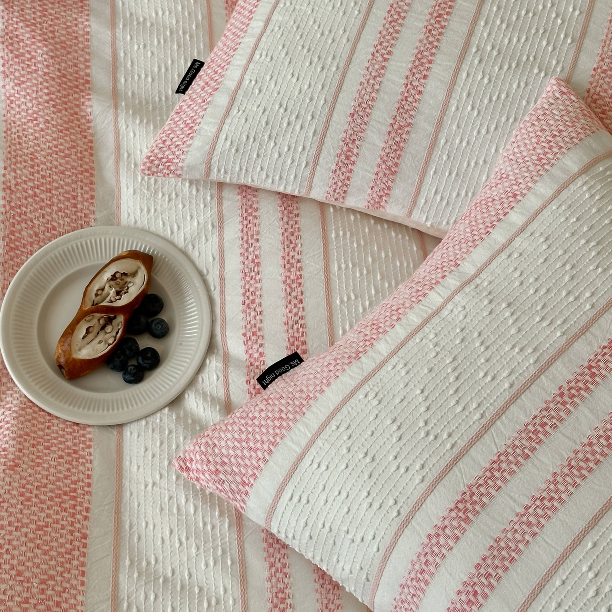 91家纺网 家纺一手货源 找家纺 蜜宿 2025新款全棉纯棉穿线提花四件套-云舒 云舒-粉