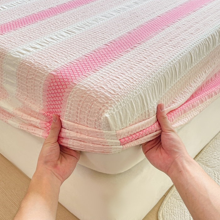 91家纺网 家纺一手货源 找家纺 灰鲸 2025新款全棉纯棉色织提花单床笠 床笠单件 泛歌-粉