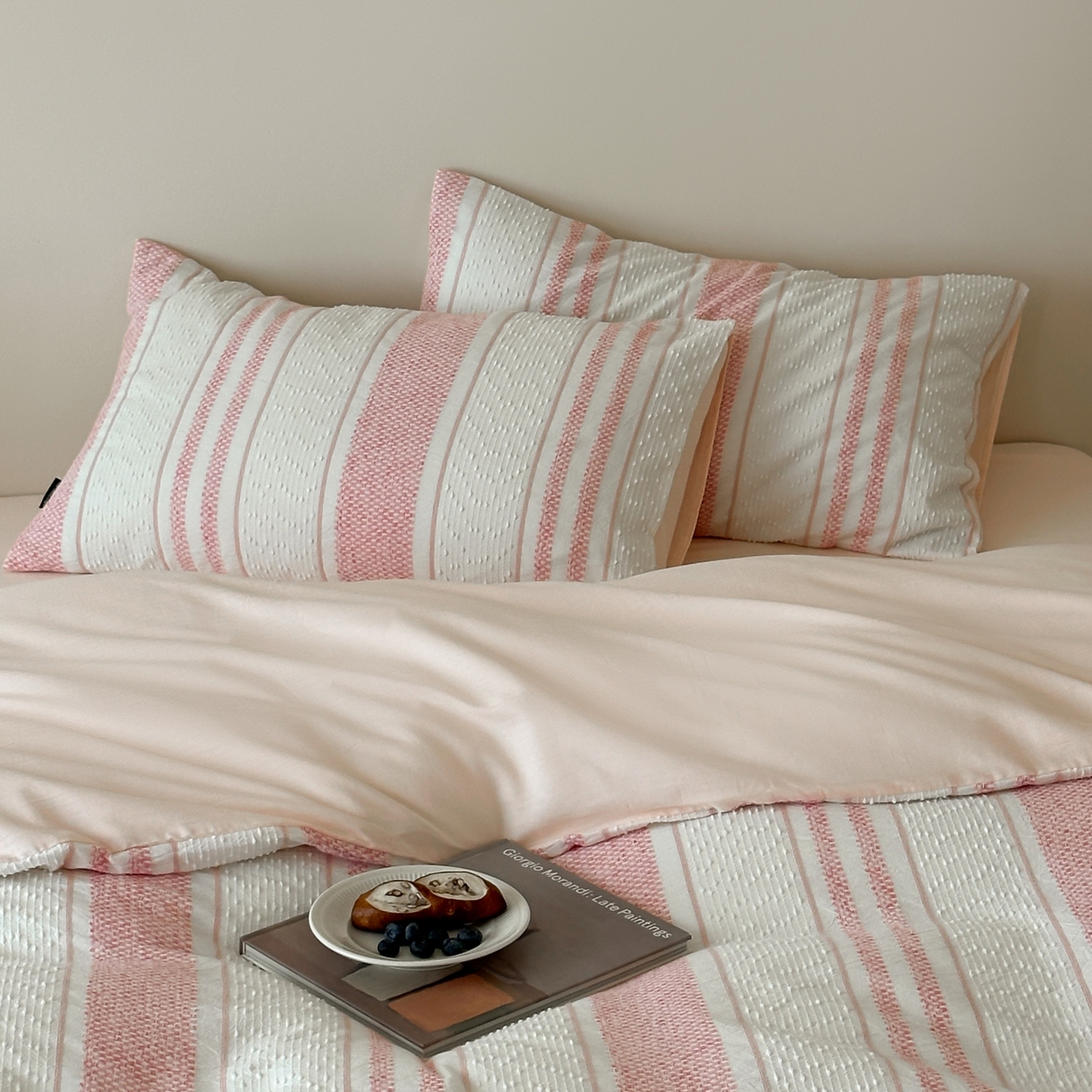 91家纺网 家纺一手货源 找家纺 蜜宿 2025新款全棉纯棉穿线提花四件套-云舒 云舒-粉