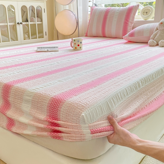 91家纺网 家纺一手货源 找家纺 灰鲸 2025新款全棉纯棉色织提花单床笠 床笠单件 泛歌-粉