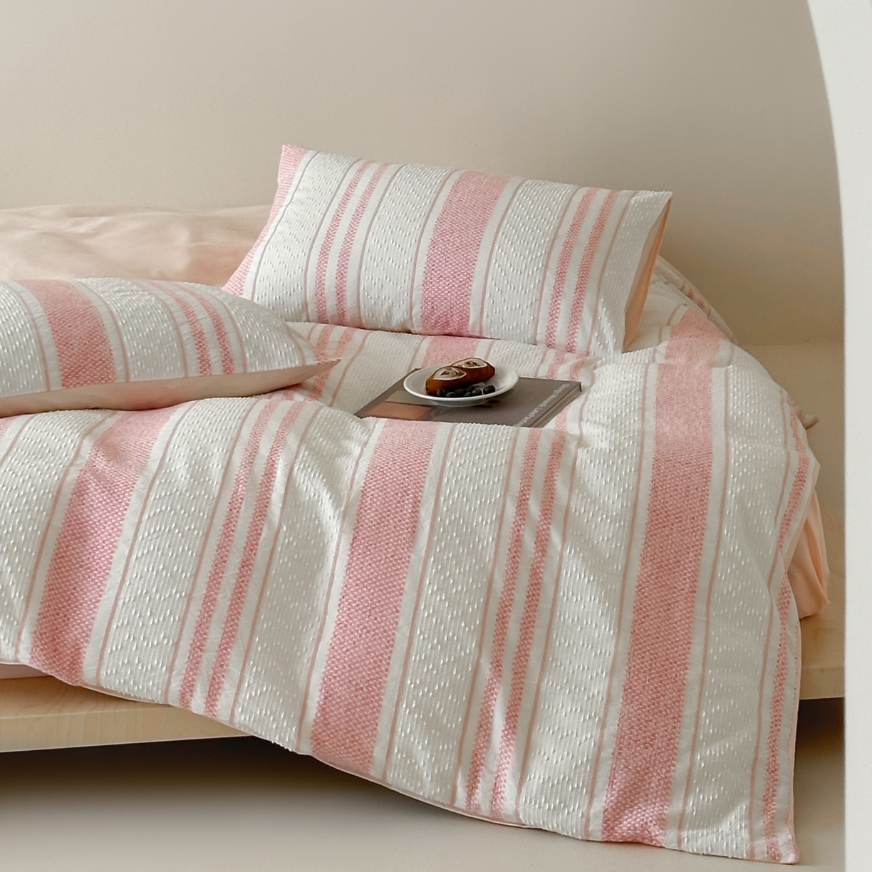 91家纺网 家纺一手货源 找家纺 蜜宿 2025新款全棉纯棉穿线提花四件套-云舒 云舒-粉