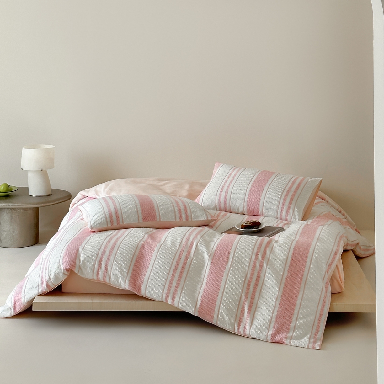 91家纺网 家纺一手货源 找家纺 蜜宿 2025新款全棉纯棉穿线提花四件套-云舒 云舒-粉