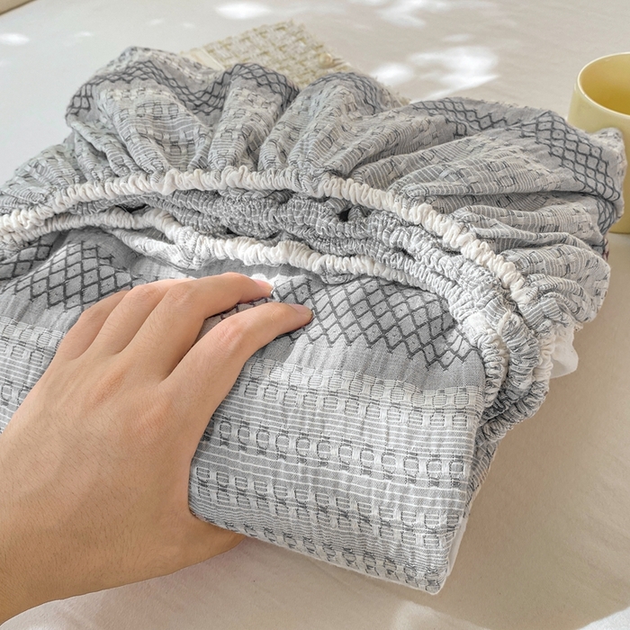 91家纺网 家纺一手货源 找家纺 灰鲸 2025新款全棉纯棉色织提花单床笠 床笠单件 泛歌-灰