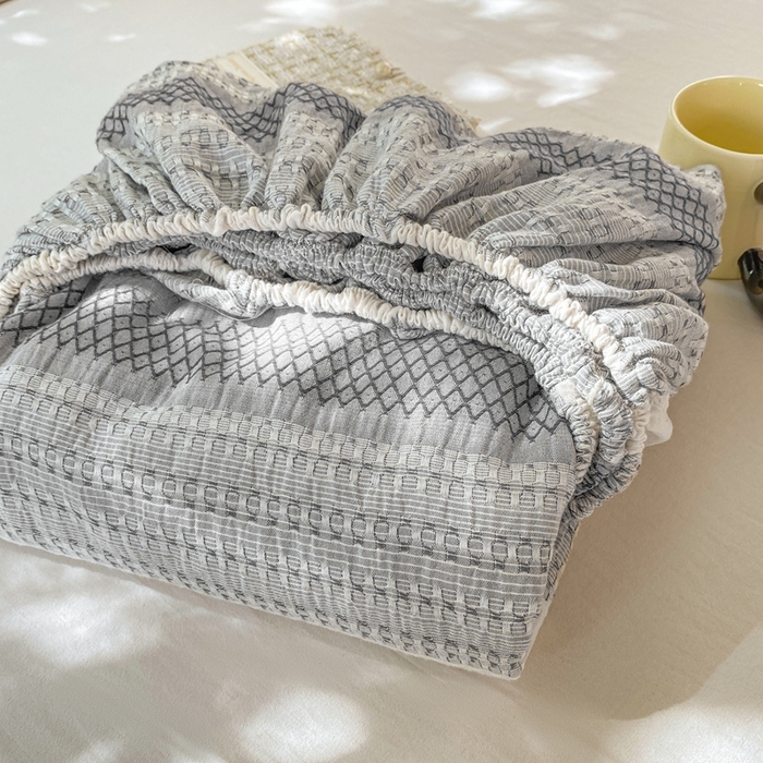 91家纺网 家纺一手货源 找家纺 灰鲸 2025新款全棉纯棉色织提花单床笠 床笠单件 泛歌-灰