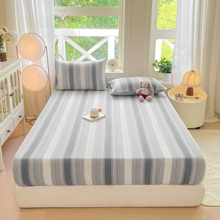 91家纺网 家纺一手货源 找家纺 灰鲸 2025新款全棉纯棉色织提花单床笠 床笠单件 泛歌-灰