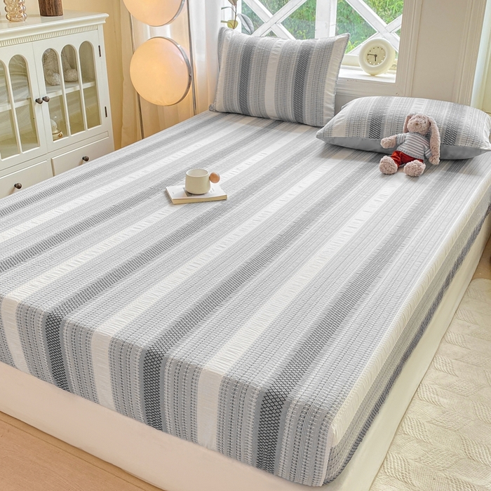 91家纺网 家纺一手货源 找家纺 灰鲸 2025新款全棉纯棉色织提花单床笠 床笠单件 泛歌-灰