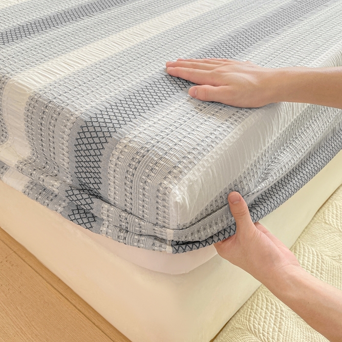 91家纺网 家纺一手货源 找家纺 灰鲸 2025新款全棉纯棉色织提花单床笠 床笠单件 泛歌-灰