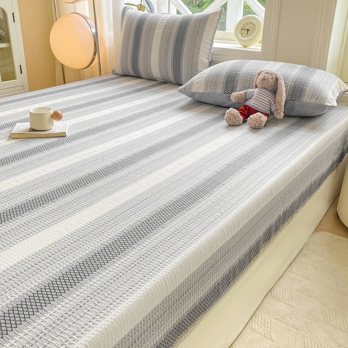 91家纺网 家纺一手货源 找家纺 灰鲸 2025新款全棉纯棉色织提花单床笠 床笠单件 泛歌-灰