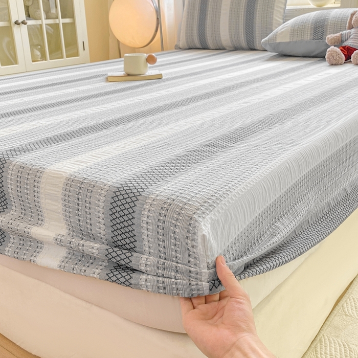 91家纺网 家纺一手货源 找家纺 灰鲸 2025新款全棉纯棉色织提花单床笠 床笠单件 泛歌-灰