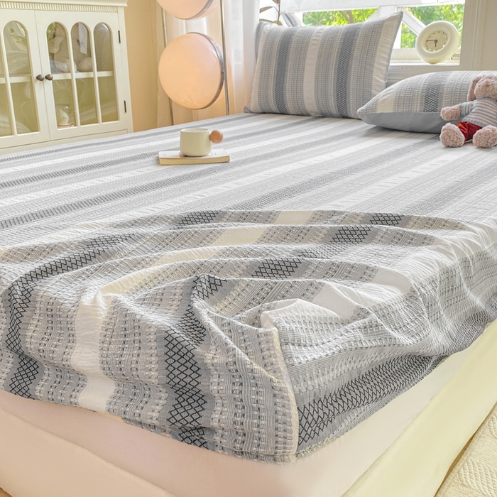 91家纺网 家纺一手货源 找家纺 灰鲸 2025新款全棉纯棉色织提花单床笠 床笠单件 泛歌-灰