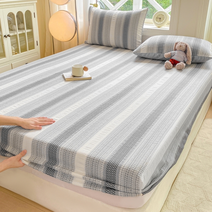 91家纺网 家纺一手货源 找家纺 灰鲸 2025新款全棉纯棉色织提花单床笠 床笠单件 泛歌-灰