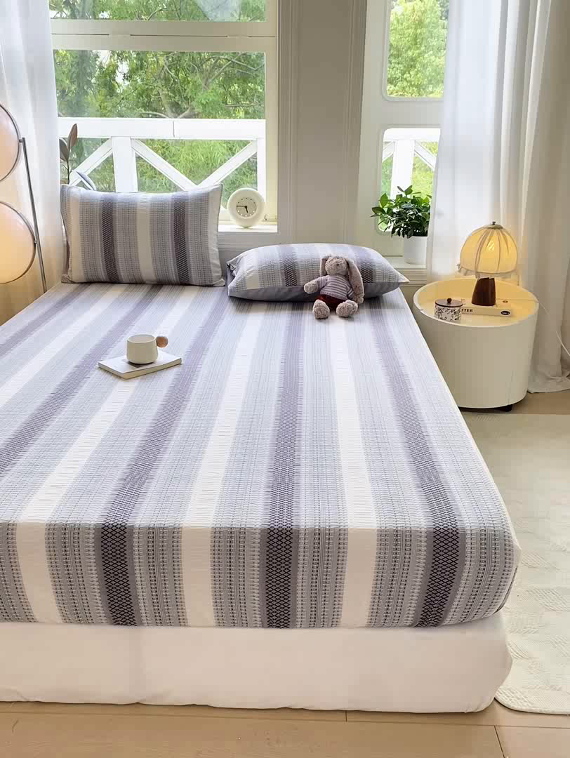 91家纺网 家纺一手货源 找家纺 灰鲸 2025新款全棉纯棉色织提花单床笠 床笠单件 泛歌-灰