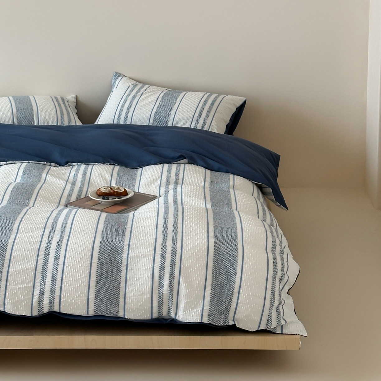 蜜宿 2025新款全棉纯棉穿线提花四件套-云舒 云舒-蓝