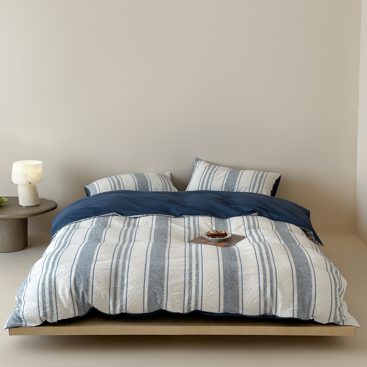 91家纺网 家纺一手货源 找家纺 蜜宿 2025新款全棉纯棉穿线提花四件套-云舒 云舒-蓝