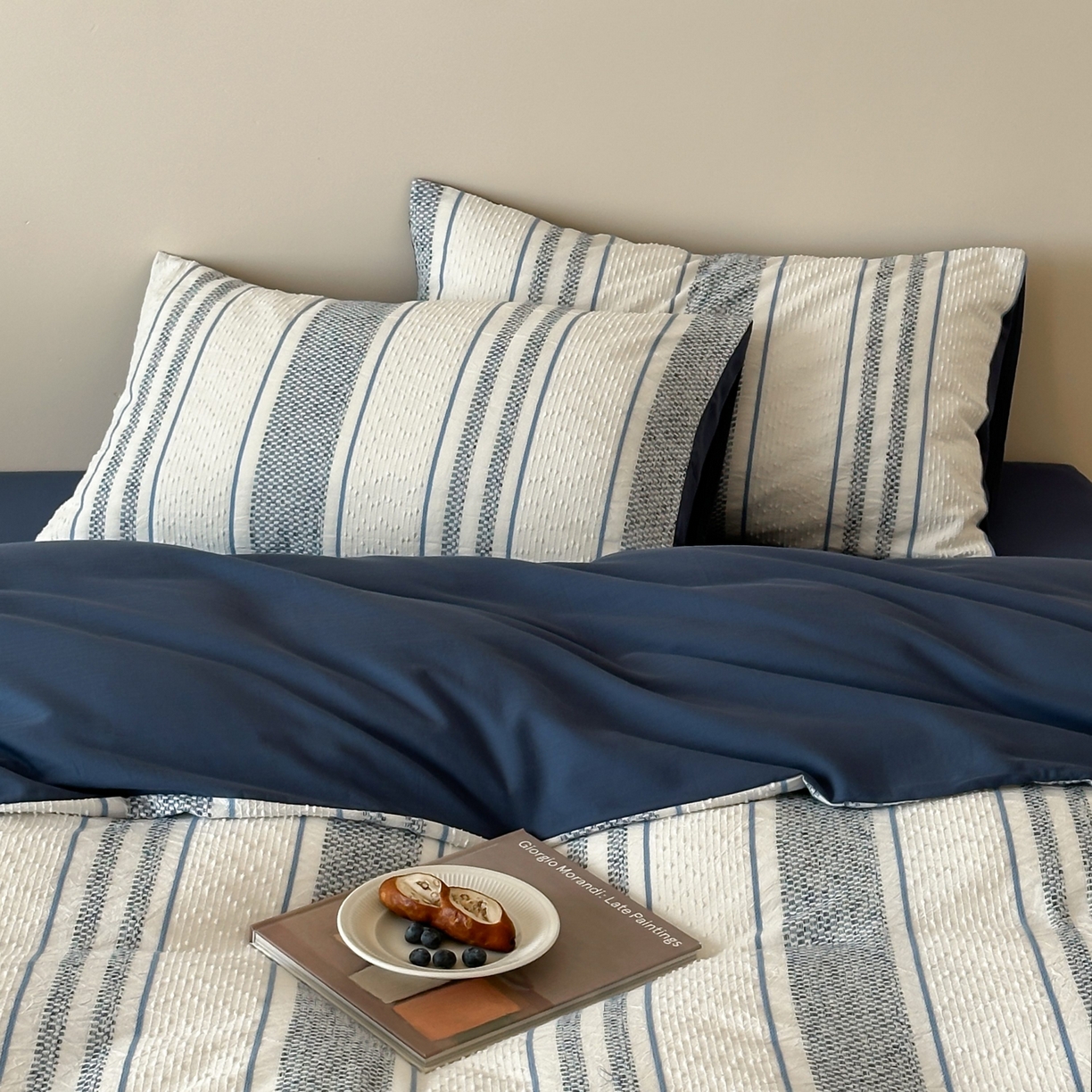 91家纺网 家纺一手货源 找家纺 蜜宿 2025新款全棉纯棉穿线提花四件套-云舒 云舒-蓝