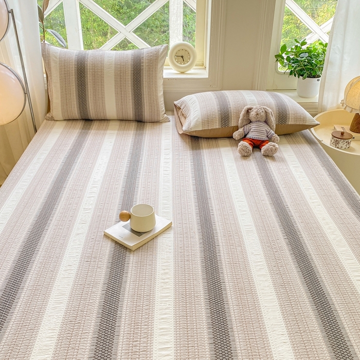 91家纺网 家纺一手货源 找家纺 灰鲸 2025新款全棉纯棉色织提花单床笠 床笠单件 泛歌-咖