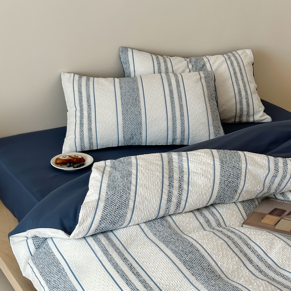 91家纺网 家纺一手货源 找家纺 蜜宿 2025新款全棉纯棉穿线提花四件套-云舒 云舒-蓝